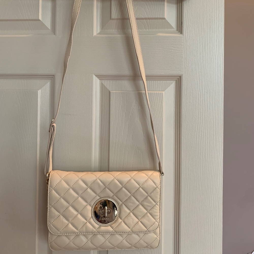 DKNY Beige Leather Crossbody Shoulder Handbag